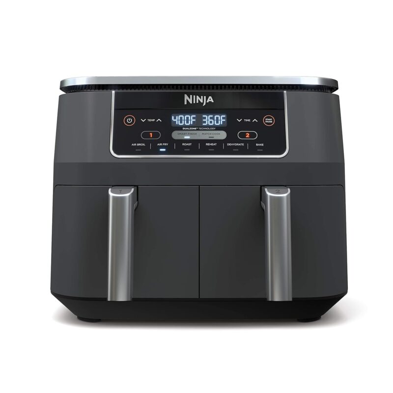 Ninja DZ201 Foodi 8 Quart 6-in-1 DualZone 2-Basket Air Fryer with 2 Independent Frying Baskets, Match Cook & Smart Finish to Roast, Broil, Dehydrate & More for Quick, Easy...