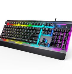 TECKNET Gaming Keyboard, USB Wired Computer Keyboard, 15-Zone RGB Illumination, IP32 Water Resistance, 25 Anti-ghosting Keys, All-Metal Panel (Whisper Quiet Gaming Switch)