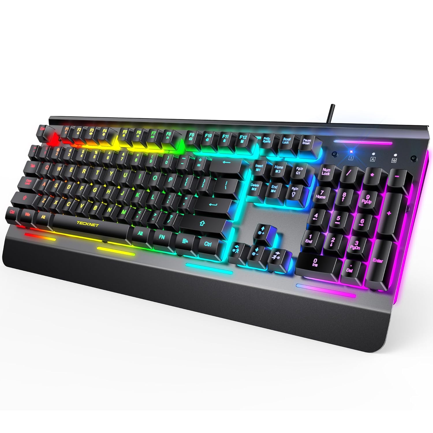 TECKNET Gaming Keyboard, USB Wired Computer Keyboard, 15-Zone RGB Illumination, IP32 Water Resistance, 25 Anti-ghosting Keys, All-Metal Panel (Whisper Quiet Gaming Switch) TECKNET Gaming Keyboard, USB Wired Computer Keyboard, 15-Zone RGB Illumination, IP32 Water Resistance, 25 Anti-ghosting Keys, All-Metal Panel (Whisper Quiet Gaming Switch)