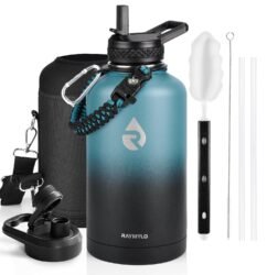 RAYMYLO Insulated Water Bottle 64 oz, Triple Wall Vacuum Stainless Steel (Cold for 48 Hrs), Leak Proof & Non-BPA, Half Gallon Water Flask Jug with Paracord Handle & Straw Spout...