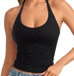 REORIA Women's Tie Halter Tops Backless Scoop Neck Double Lined Basic Summer Outfits 2026